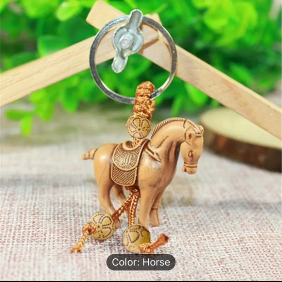Carved Wood Animal Keychain or Bag Charm — Elephant or Horse - Picture 3 of 6